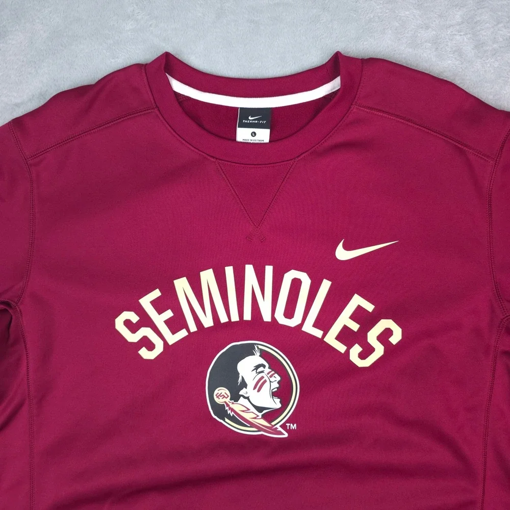 Nike‎ FSU Seminoles Sweatshirt Mens Large Maroon Therma-FIT Crew Neck Collegiate